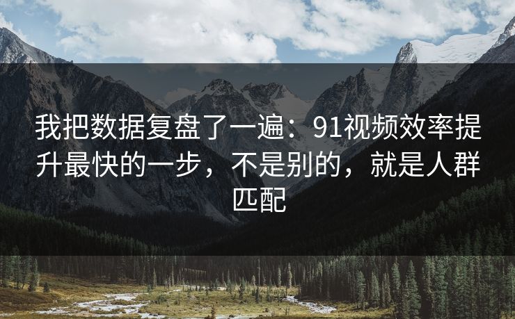 我把数据复盘了一遍：91视频效率提升最快的一步，不是别的，就是人群匹配